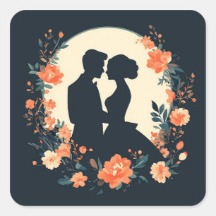 Romantisches Brautpaar im Blumengarten Quadratischer Aufkleber