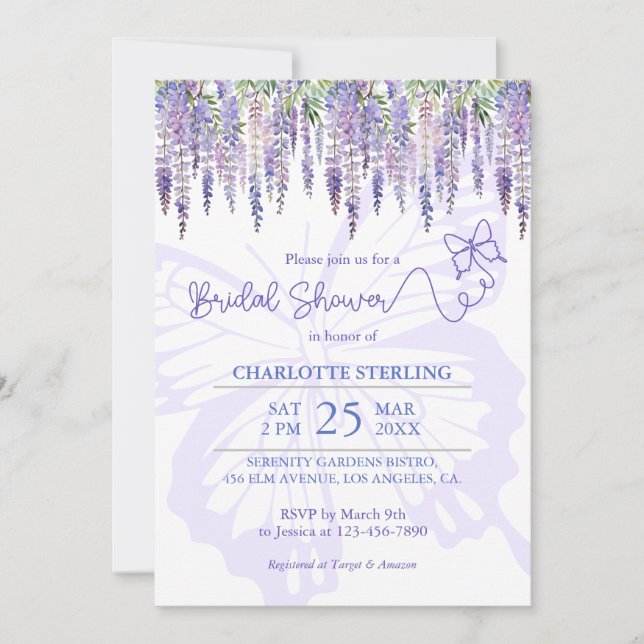 Romantisches Brautparty Butterfly & Wisteria Garde Einladung (Vorderseite)