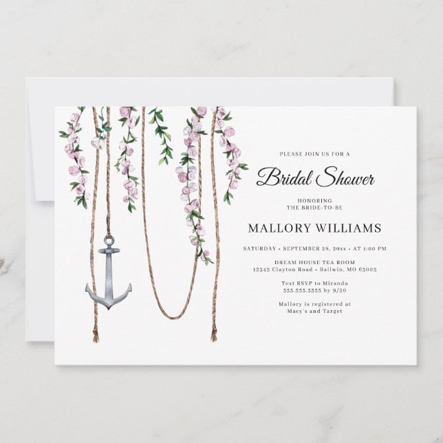 Romantisches Brautparty für den Blumenanker Einladung (Vorderseite)