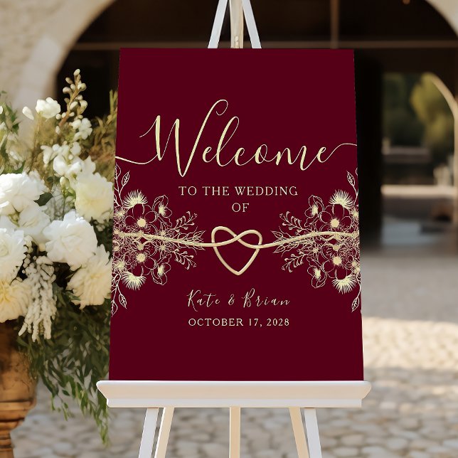Romantisches Bugundy Wedding Welcome Poster (Von Creator hochgeladen)