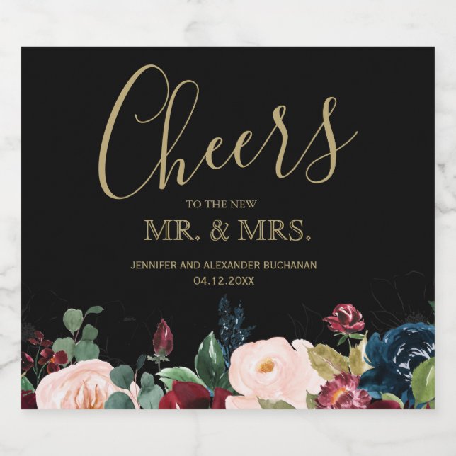 Romantisches Burgund, Rosa, Blau und Schwarz (Einzelnes Label)