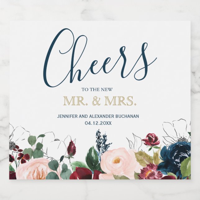 Romantisches Burgund, Rosa, Blau und Schwarz (Einzelnes Label)