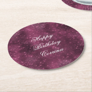 Romantisches Burgund Sparkle Glitzy Birthday Runder Pappuntersetzer