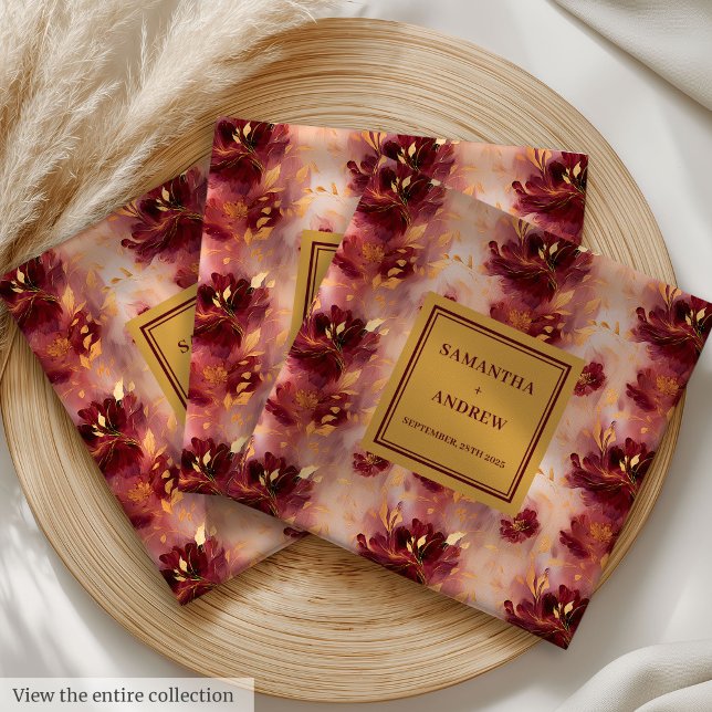 Romantisches Burgundy Gold Hochzeitsessen Napkins Serviette (Chic Burgundy Gold Boho Wedding Cloth Napkins)
