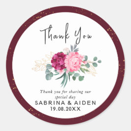 Romantisches Burgundy Red | Rosa Gold Floral Runder Aufkleber