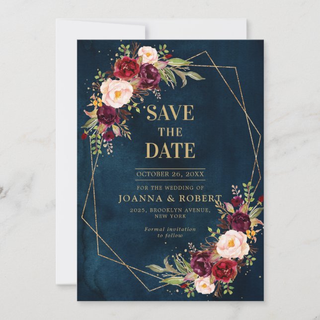 Romantisches Burgundy Rosa Botanische Geometrie S Save The Date (Vorderseite)