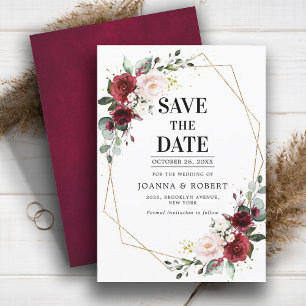 Romantisches Burgundy Rosa Botanische Geometrie Save The Date