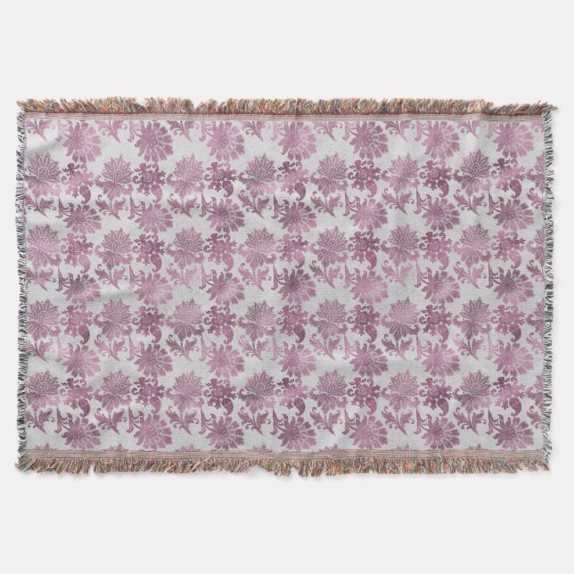 Romantisches Burgundy Rot Silver Floral Decke (Vorderseite)