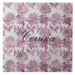 Romantisches Burgundy Rot Silver Floral Fliese