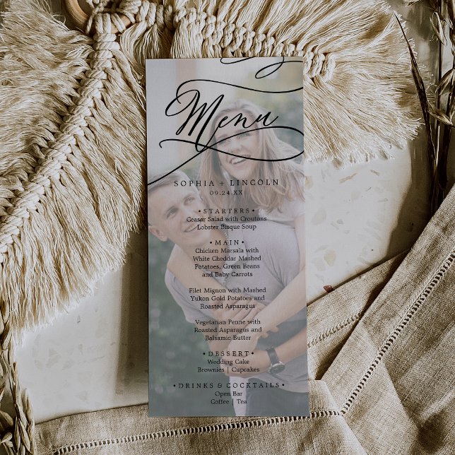 Romantisches Calligrafy Foto Hochzeitmenü Menükarte (Von Creator hochgeladen)