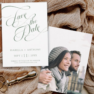 Romantisches Calligrafy Sage Green Wedding Foto Save The Date