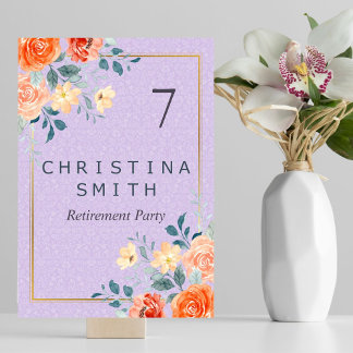 Romantisches Chic Floral Watercolor Retirement Par Tischnummer