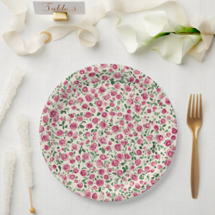 Romantisches Chic Pink Roses Brautparty Pappteller