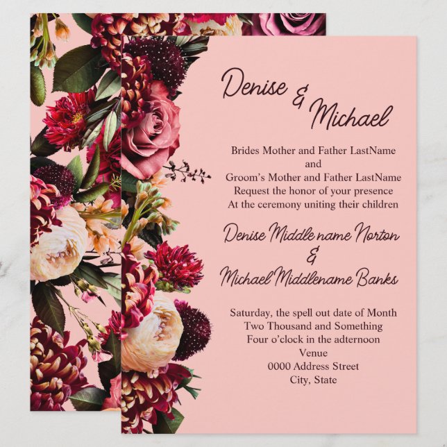 Romantisches Chrysanthemum auf Gossamer Pink Einladung (Vorne/Hinten)