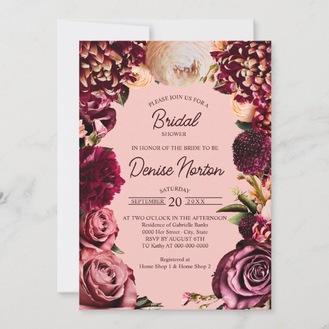 Romantisches Chrysanthemum auf Gossamer Pink Einladung (Vorderseite)