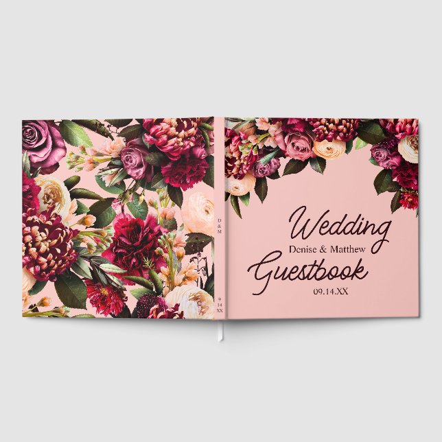 Romantisches Chrysanthemum auf Gossamer Pink Gästebuch (Voll)