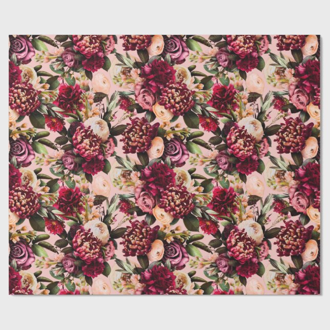 Romantisches Chrysanthemum auf Gossamer Pink Geschenkpapier (Flach)