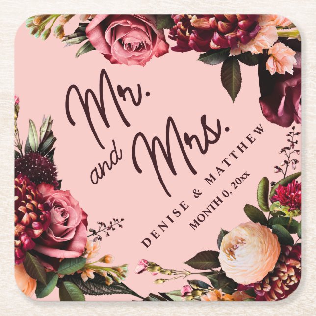 Romantisches Chrysanthemum auf Gossamer Pink Rechteckiger Pappuntersetzer (Vorderseite)