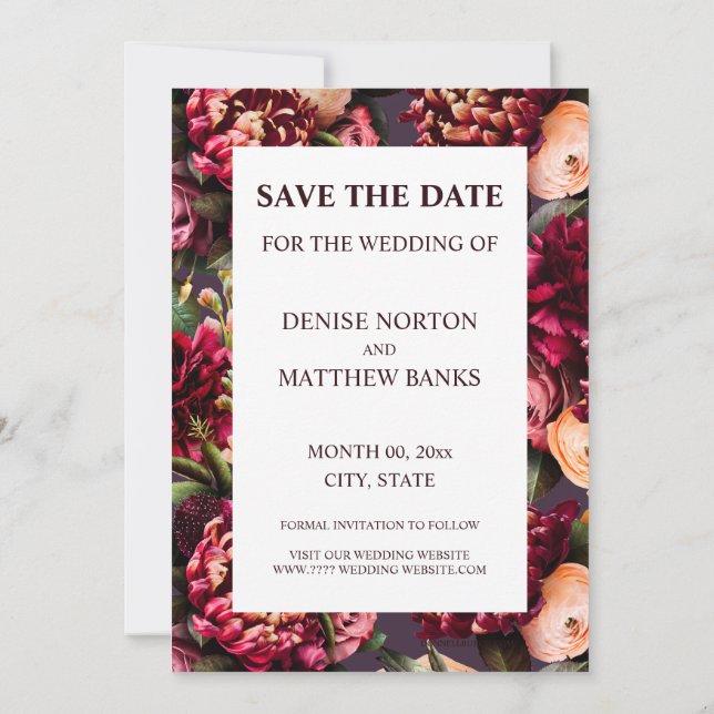 Romantisches Chrysanthemum auf Mitternacht Rettete Einladung (Rückseite)