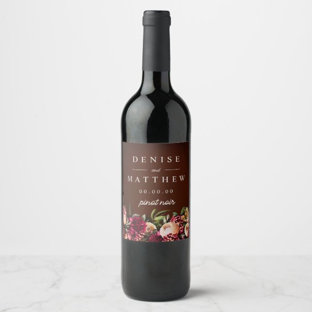 Romantisches Chrysanthemum zu Wein - Weinetikett (Vorderseite)