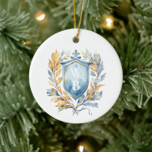 Romantisches Classic Blue Monogram Wappen Wedding Keramik Ornament