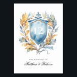 Romantisches Classic Blue Monogram Wappen Wedding Tischnummer<br><div class="desc">Romantisches Blue Monogram Wappen Hochzeit Tischnummern. Dieses Hochzeitsdesign ist Teil einer Hochzeitskollektion mit mehr passenden Gegenständen.</div>
