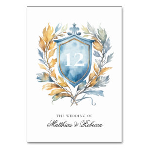 Romantisches Classic Blue Monogram Wappen Wedding Tischnummer
