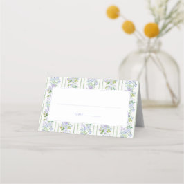 Romantisches Cottage Blaues Blumenrahmen Hochzeit Platzkarte