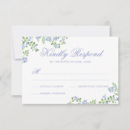 Romantisches Cottage Blaues Blumenrahmen Hochzeit RSVP Karte
