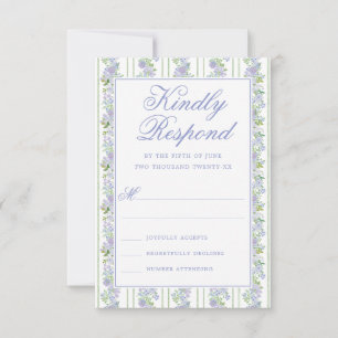 Romantisches Cottage Blaues Blumenrahmen Hochzeit RSVP Karte