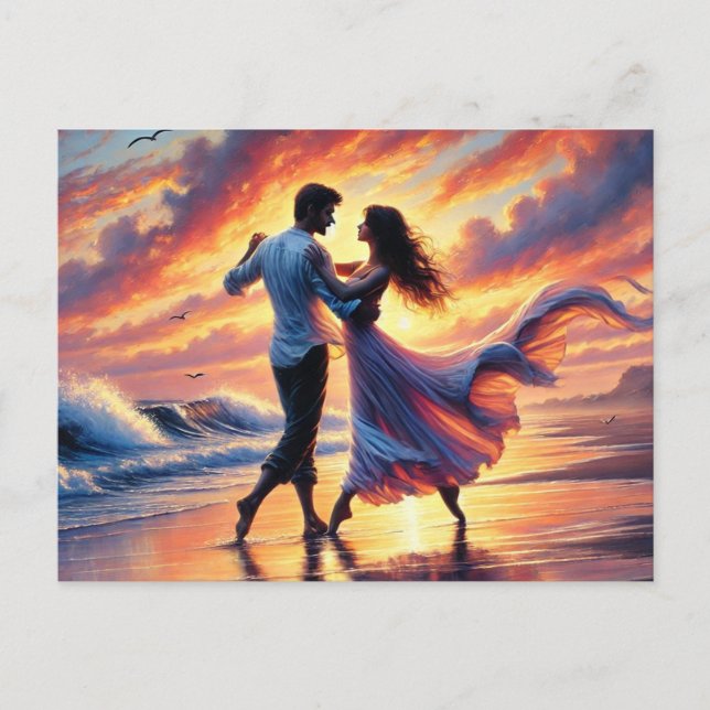 Romantisches Couple Dancing am Strand Postkarte (Vorderseite)