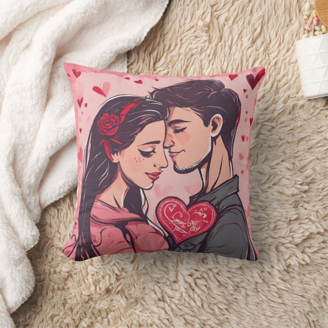 Romantisches Couple Watercolor Throw Kissen (Von Creator hochgeladen)