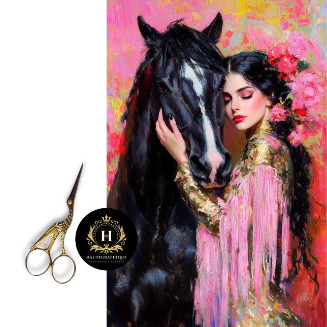 Romantisches Cowgirl & Black Horse Decoupage Seidenpapier (Von Creator hochgeladen)