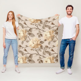 Romantisches Creme-Rose-Beige-Blumenmuster Fleecedecke