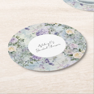 Romantisches Creme-violette Blumen Brautparty Runder Pappuntersetzer