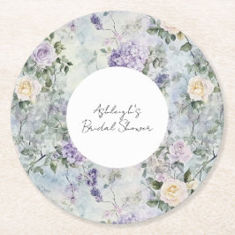 Romantisches Creme-violette Blumen Brautparty Runder Pappuntersetzer