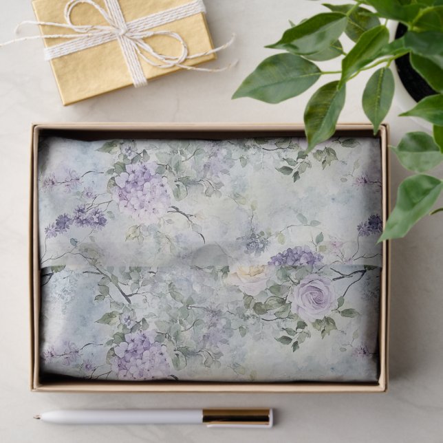 Romantisches Creme-violette Blumen Brautparty Seidenpapier (Geschenk)