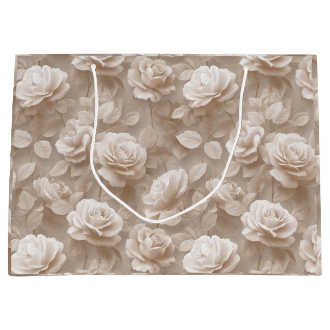 Romantisches cremefarbenes Rosen-Beige-Blumenmuste Große Geschenktüte (Vorderseite)