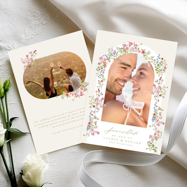 romantisches Dainty-Blumenbogen Frühjahr Hochzeit  Save The Date (Von Creator hochgeladen)