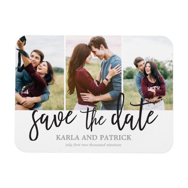 Romantisches Drehbuch 3 FotoCollage Save the Date Magnet (Horizontal)