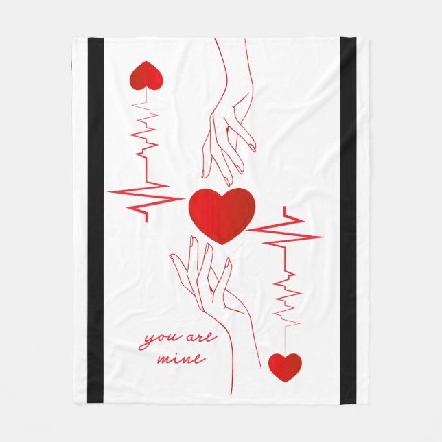Romantisches "Du bist mein" Herzschlag-Design Flee Fleecedecke (Vorderseite)
