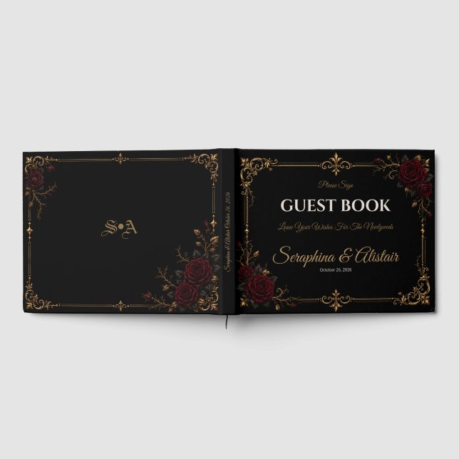 Romantisches Dunkles Gothic-Rosen-Hochzeitsgästebu Gästebuch (Voll)