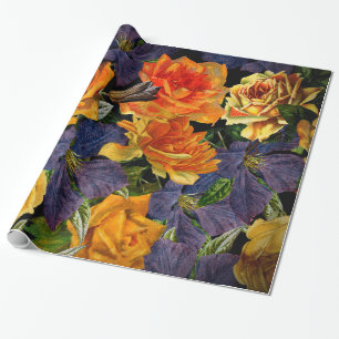 Romantisches dunkles Vintage-Rosenblumenmuster Geschenkpapier