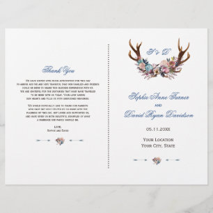 Romantisches Dusty Blue Pink Floral Antlers Progra Flyer