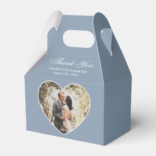 Romantisches Dusty Blue Wedding Foto Geschenkschachtel (Vorderseite)