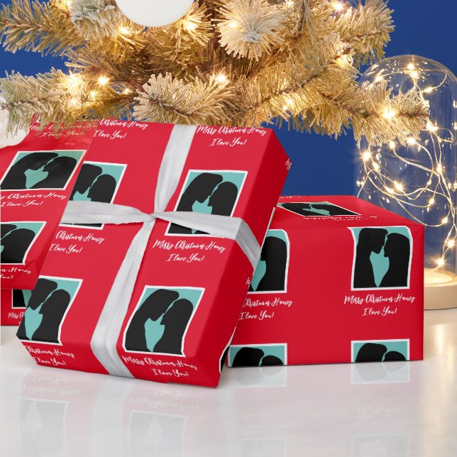 Romantisches Ehepaar Silhouette personalisiert Wei Geschenkpapier (Feiertage)