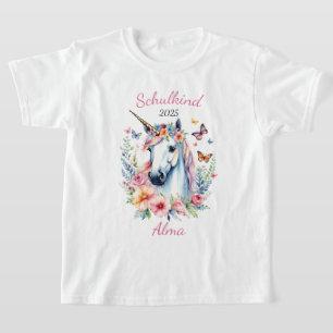 Romantisches Einhorn mit Blumen - Schulkind 2026   T-Shirt