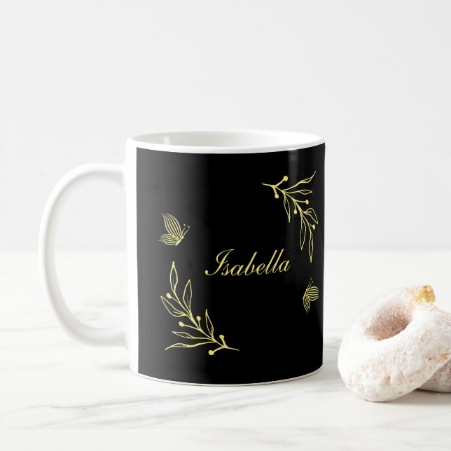 Romantisches, elegantes goldfarbenes Schwarz Kaffeetasse (Mit Donut)