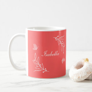 Romantisches elegantes korallenrosa Blumenmuster Kaffeetasse