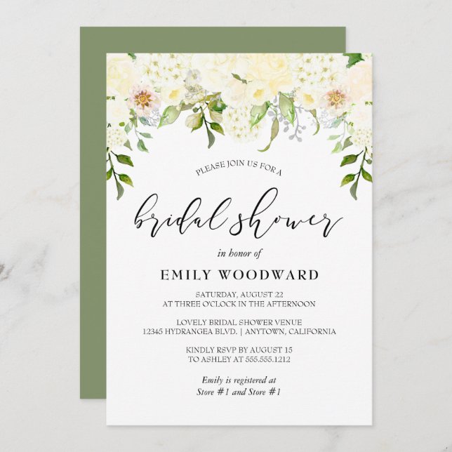 Romantisches Elfenbeincreme-Brautparty Einladung (Vorne/Hinten)